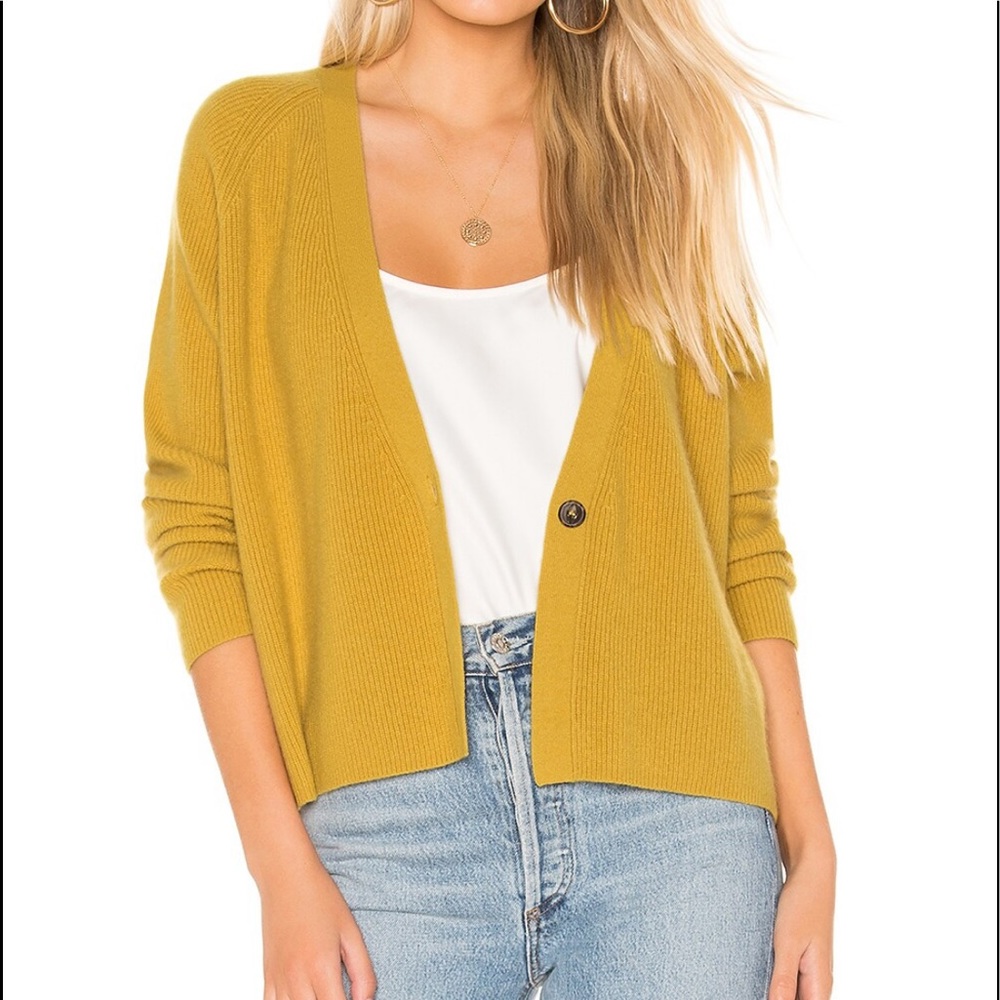 Velvet by Graham and Spencer Mustard Cashmere Blend Cardigan Size XSmall